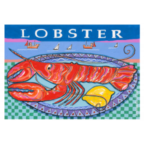 Lobster with green checked tablecloth.
